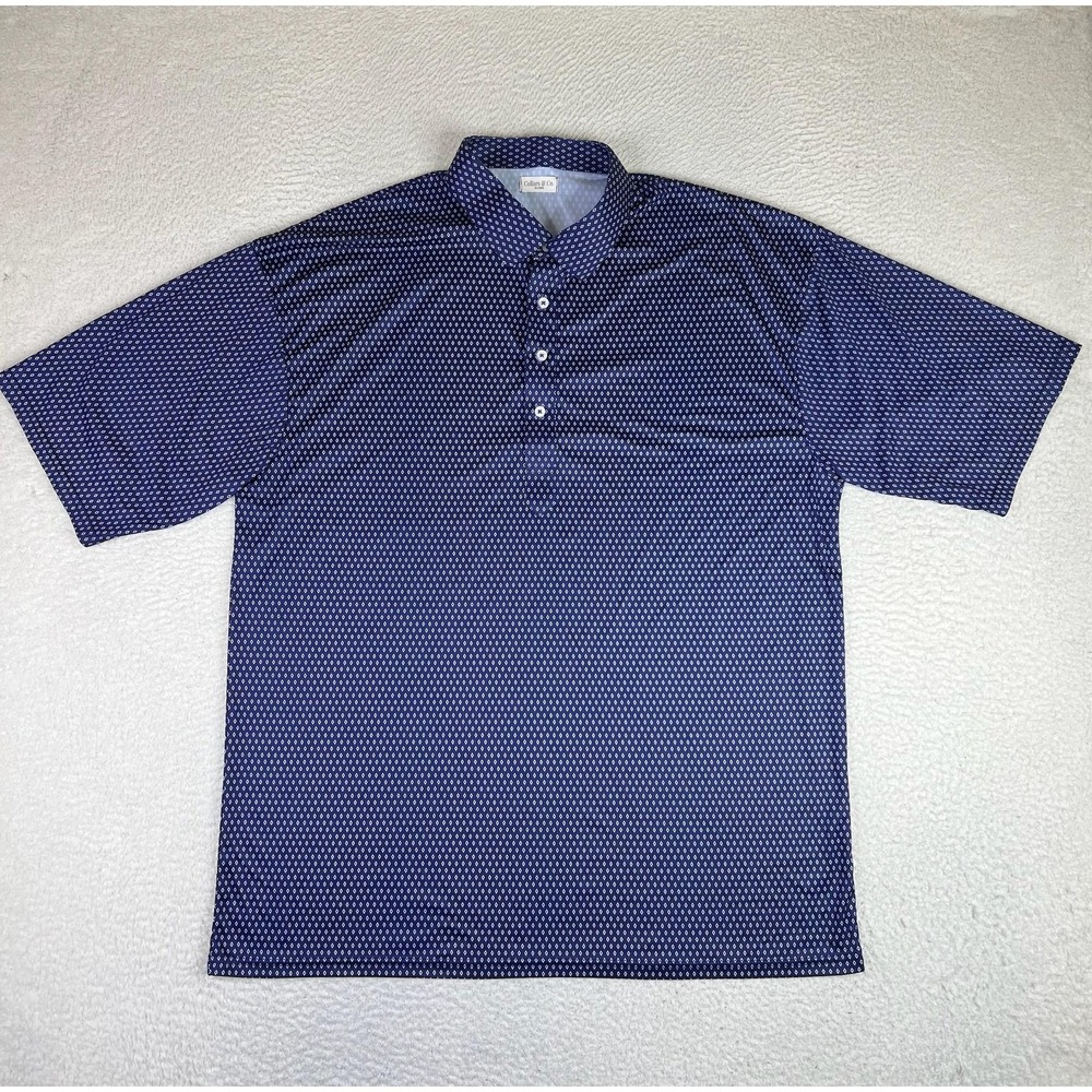 Collars & Co. Polo Shirt Mens 3XL Blue Geometric Dress Collar Polyester Knit